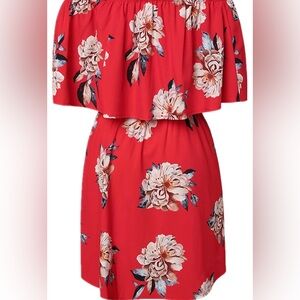 ☀️Floral Off-Shoulder Red Dress☀️